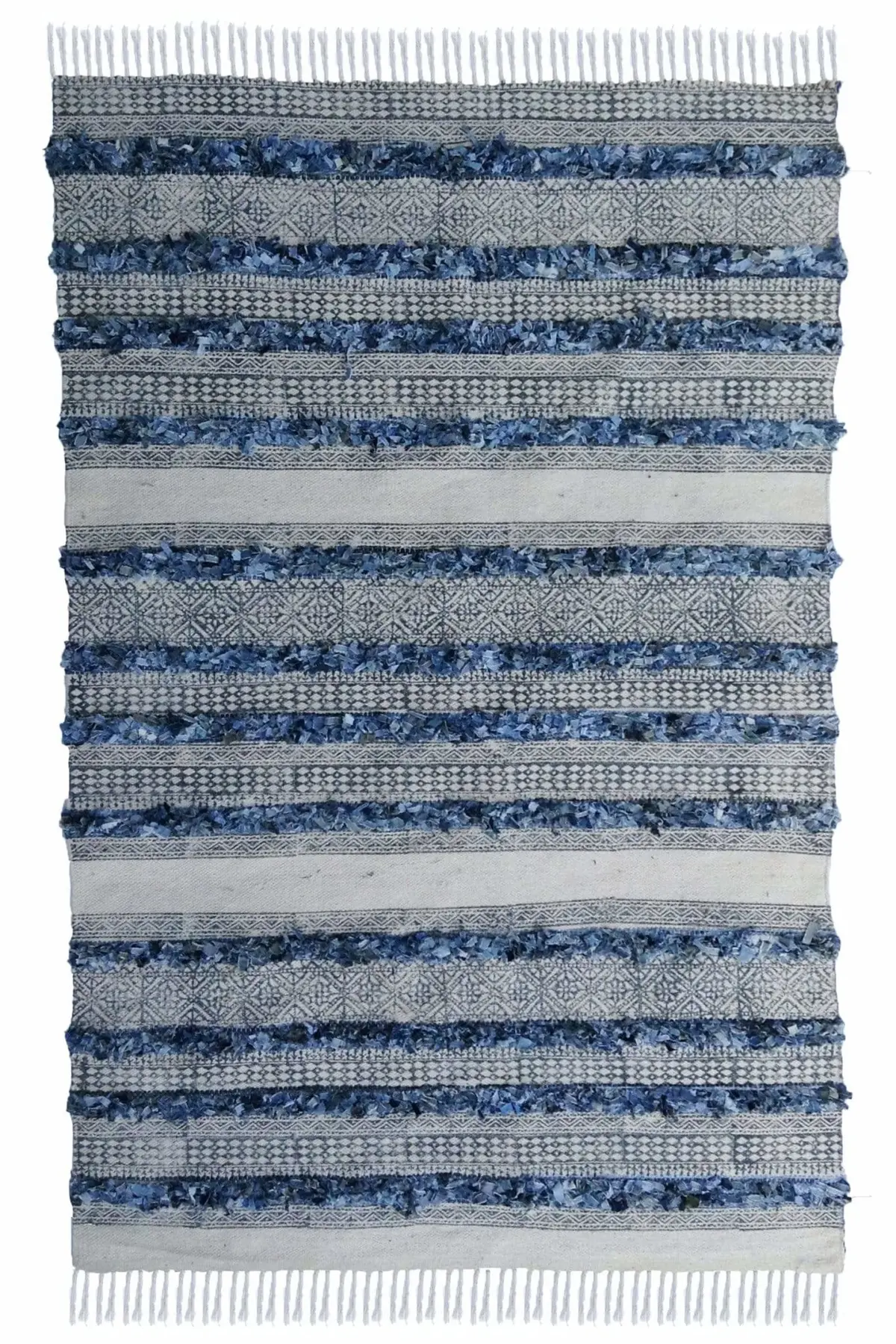 Modish - Denim Shaggy Block Print Rug 1