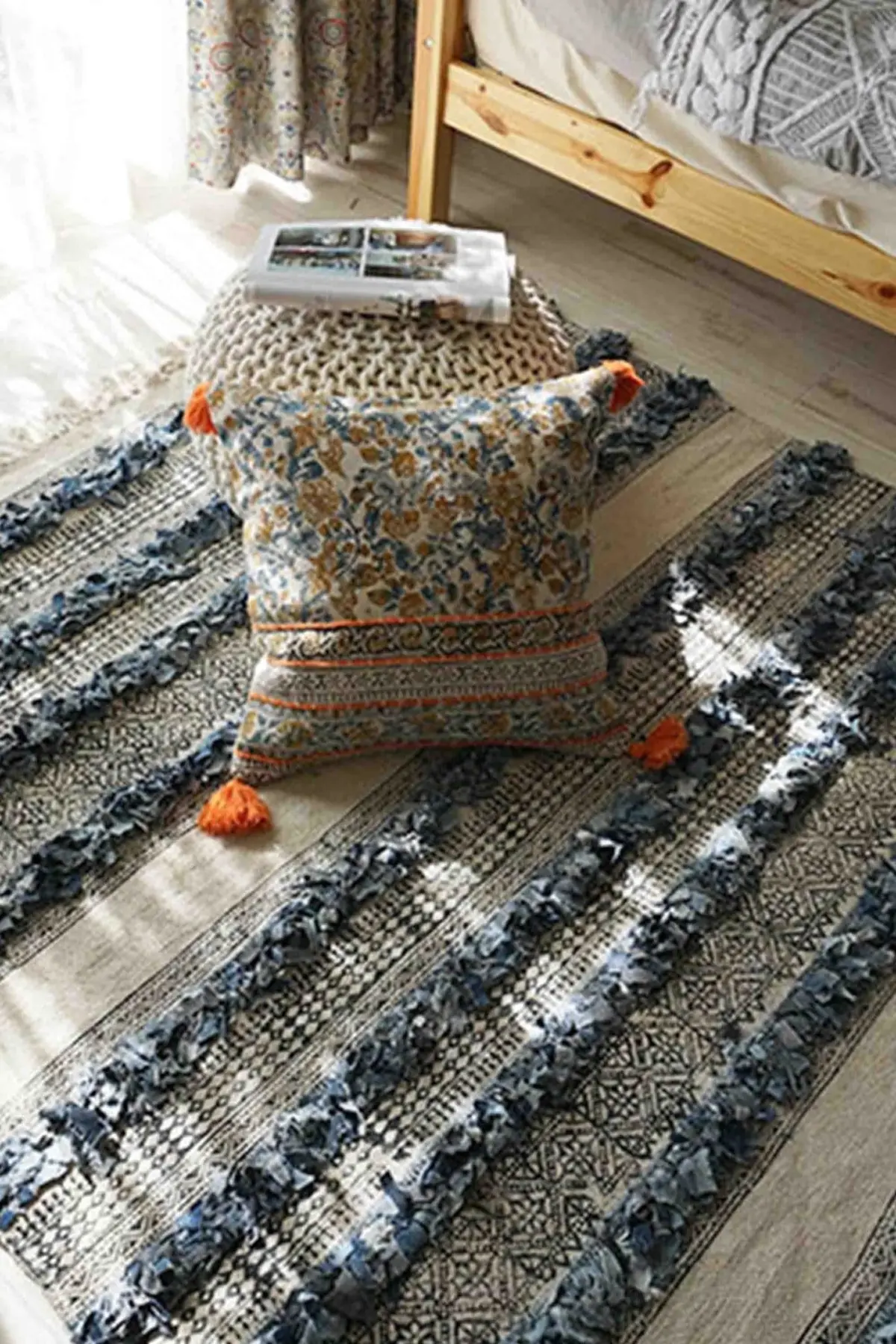 Modish - Denim Shaggy Block Print Rug 2