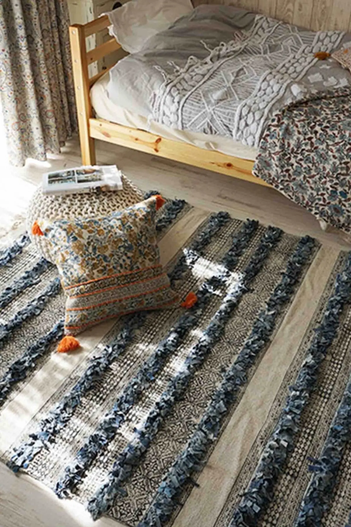 Modish - Denim Shaggy Block Print Rug 3