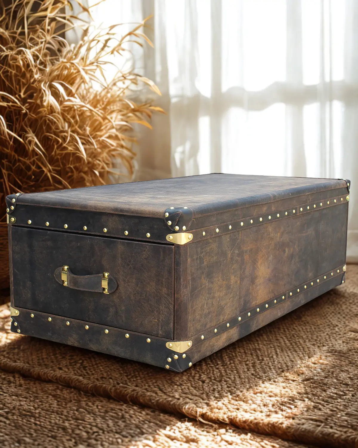 Vintage Coffee Table In Leather With Two Drawers 1