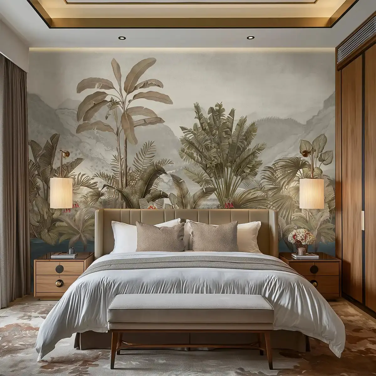 Vintage Theme Tropical Foliage Wallpaper, Customised 1