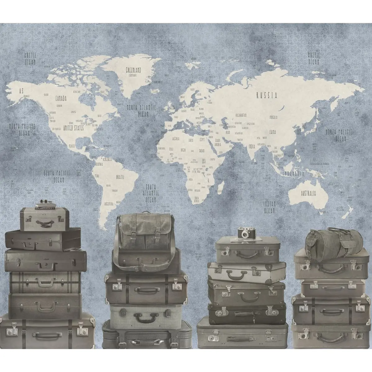 Blue Travel Theme World Map Customised Wallpaper 3