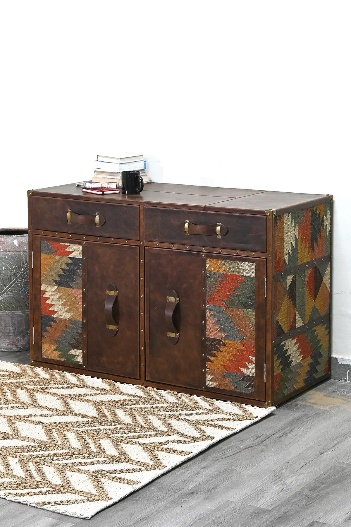 Zenobia  Chest Of Drawers - Kilim And Leather 1