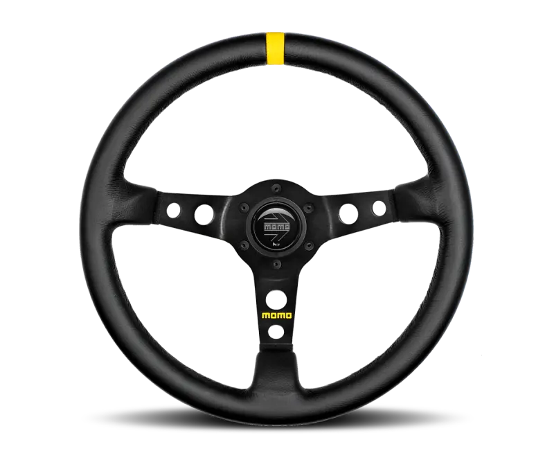 Momo Mod07 Steering Wheel — 350Mm Diameter, Black Leather Wrap, Black Spokes, Single Red Stripe 1