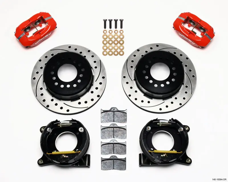 Wilwood Forged Dynalite Power Steering Parking Brake Kit – Red Drilled Rotors, 2.42″ Offset, 5-Lug For Chevy C-10 1