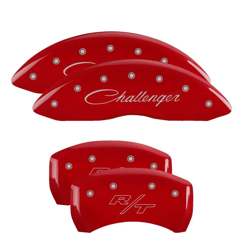 Mgp 4 Caliper Covers Engraved Front & Rear With Stripes/Dodge Red Finish Silver Ch 1